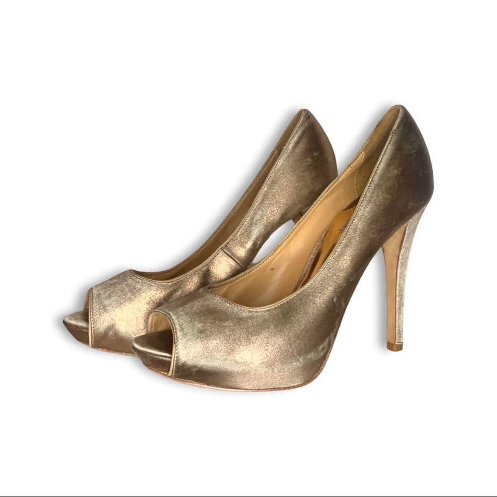 Metallic Gold Badgley Mischka Peep Toe Platfom Heels